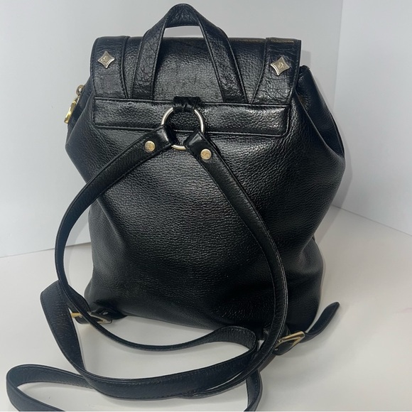 Mcm Black Calf Pebbled Leather Multi Gold Studded Flap Drawstring Backpack🖤 - Picture 2 of 16